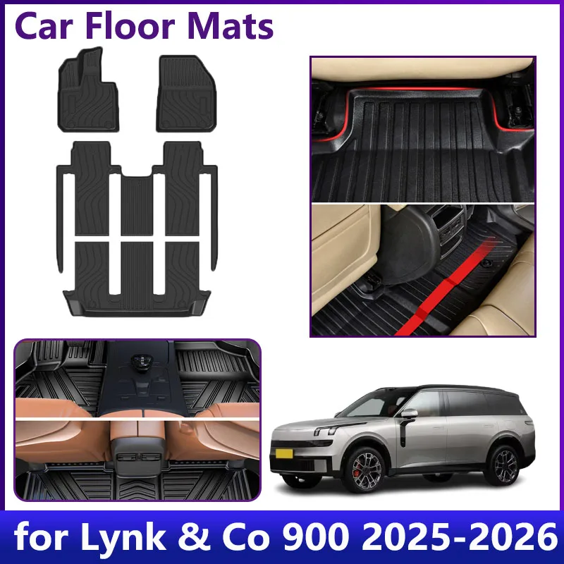 

For Lynk Co 900 2025 2026 6 Seats Car TPE Floor Mats Waterproof Leather Foot LHD Mud Carpet Rug Auto Car Interior Accessories