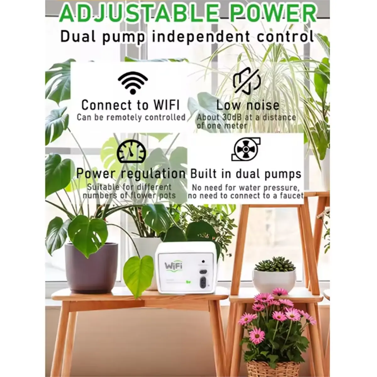 B21B WIFI Smart Dual Pump Automatic Waterer Cell Phone Remote Control Balcony Flower Potted Plant Irrigation US Plug