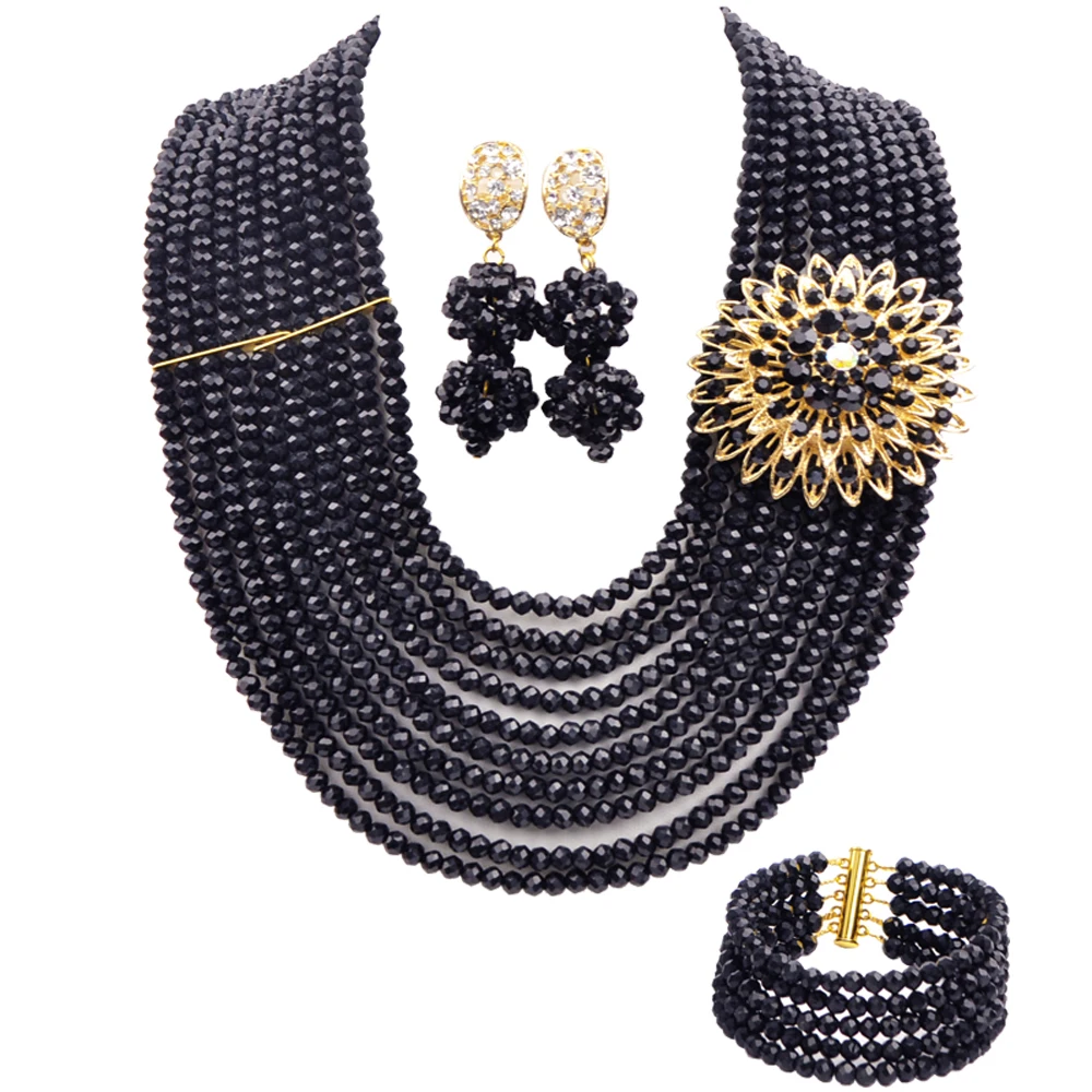 New Nigeria newlyweds dress accessories, black crystal necklace, African wedding beads, bride's wedding jewelry set YY-31