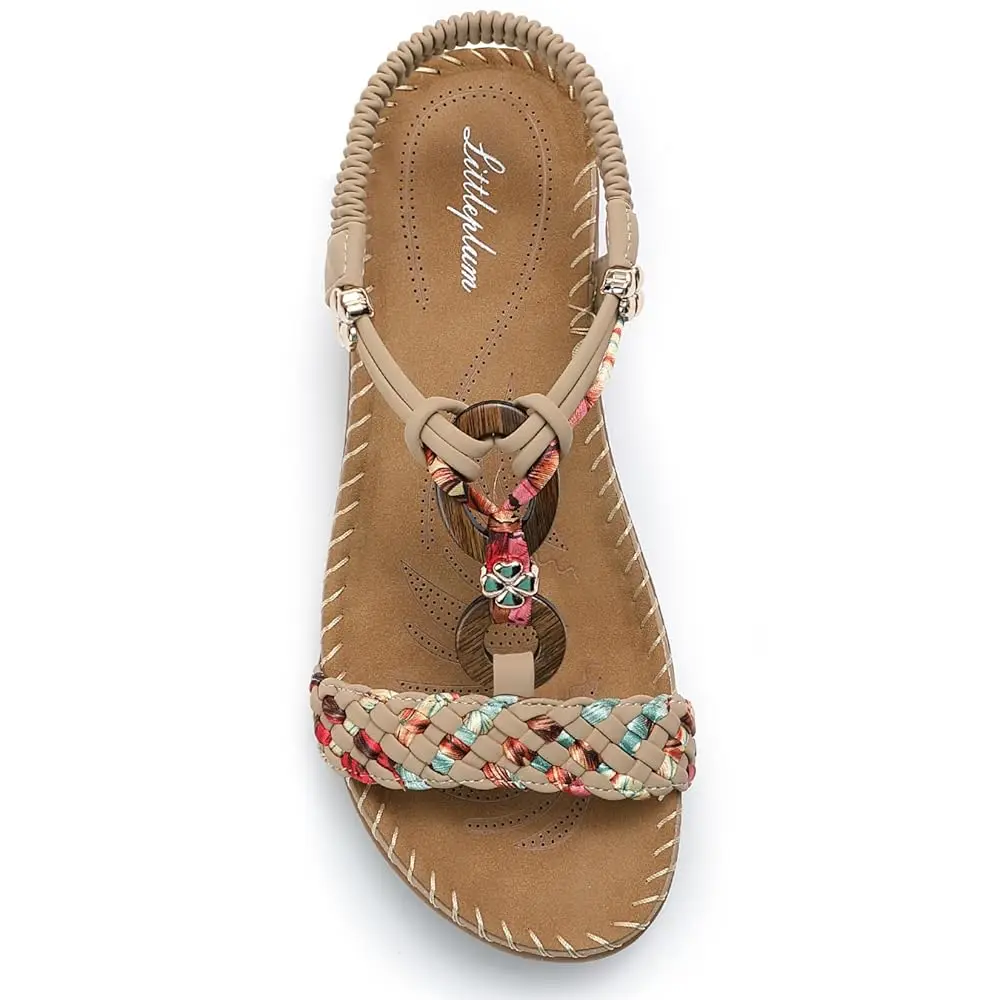 

Littleplum Women's Handmade Bohemian Braided Sandals Arch Support Comfort Ankle Elastic Summer Beach Shoes