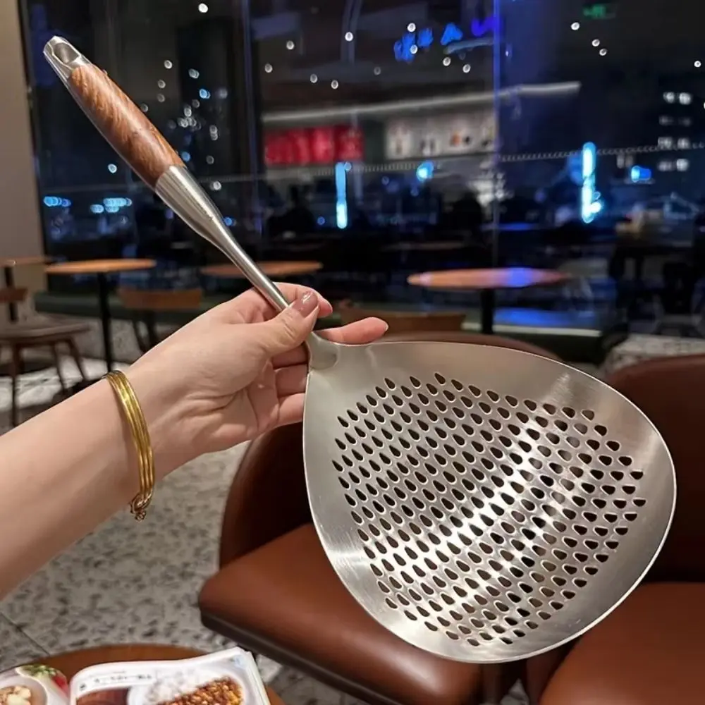 Stainless Steel Cooking Strainer Fine Mesh Long Handle Filter Scoop Solid Construction Wood Handle Kitchen Utensils