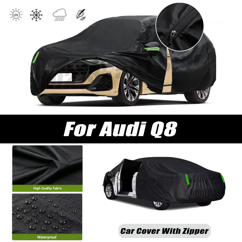 For Audi Q8 Car Covers Outdoor Waterproof Sun Rain Snow Protection UV Car Zipper Design Black Car Cover Accessories