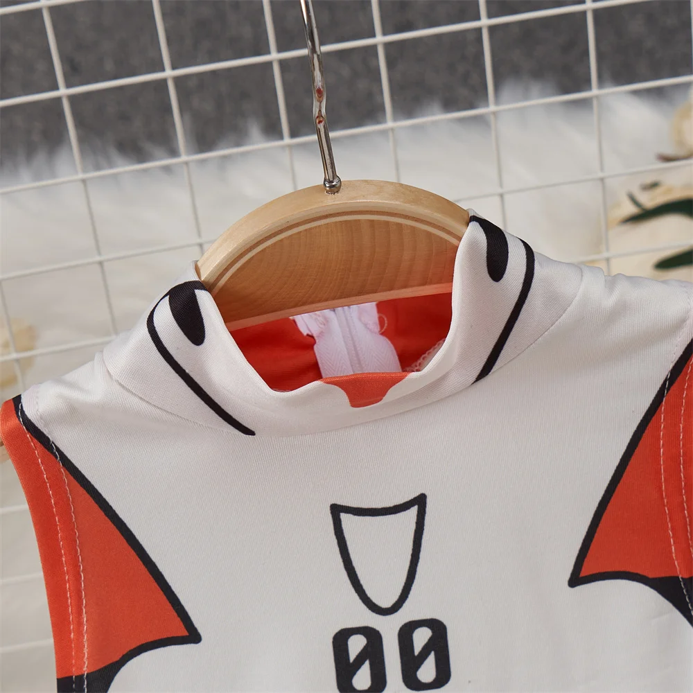 흰색 귀여운 달콤한 만화 인쇄 점프 슈트 하프 하이 칼라 민소매 스키니 란제리 Bodycon 바디 슈트 Rompers Catsuits Clothes