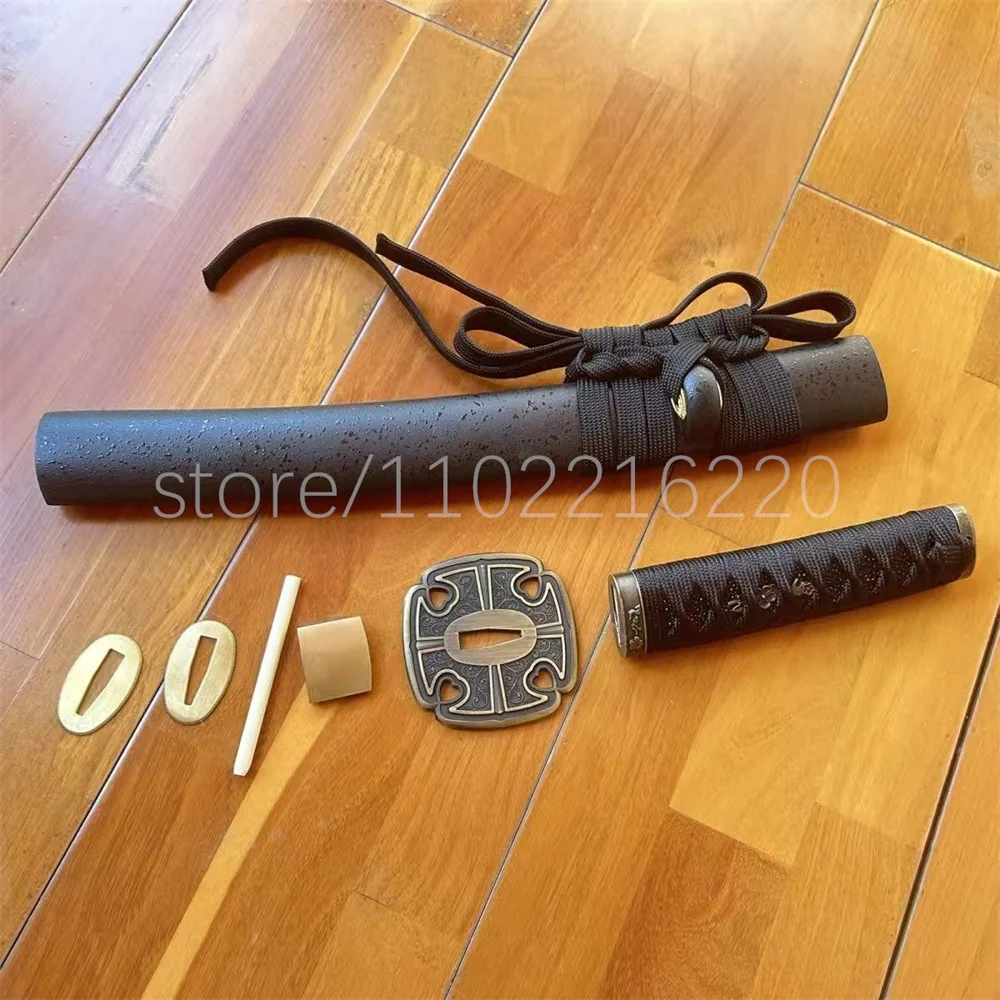 A Set Unique Tanto Parts Tsuka Handle Tsuba Handguard Habaki Seppa Hardwood Sheath For Real Samurai Katana Tanto Sword Parts