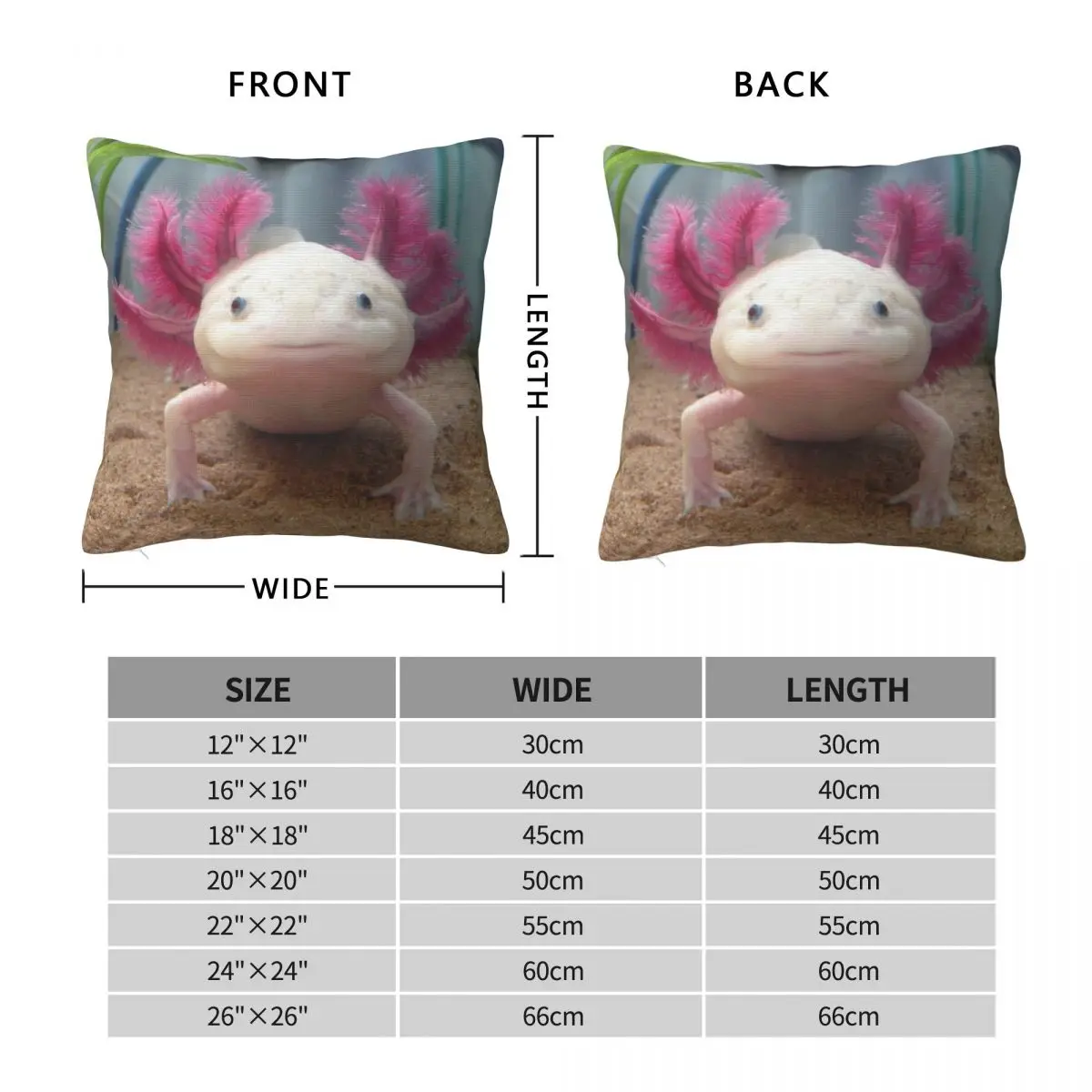 Smiling Leucistic Axolotl Square Pillowcase Polyester Linen Velvet Creative Zip Decor Bed Cushion Case