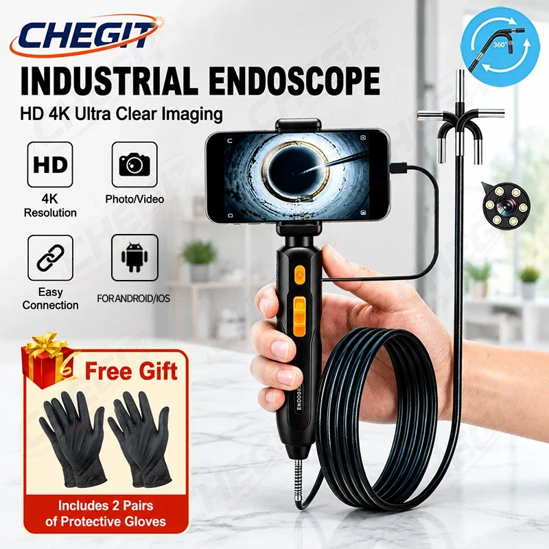 

360° Articulated Inspection 4K HD Borescope 6.2mm Camera Articulating Borescope Endoscope Camera For Android/iOS Phone