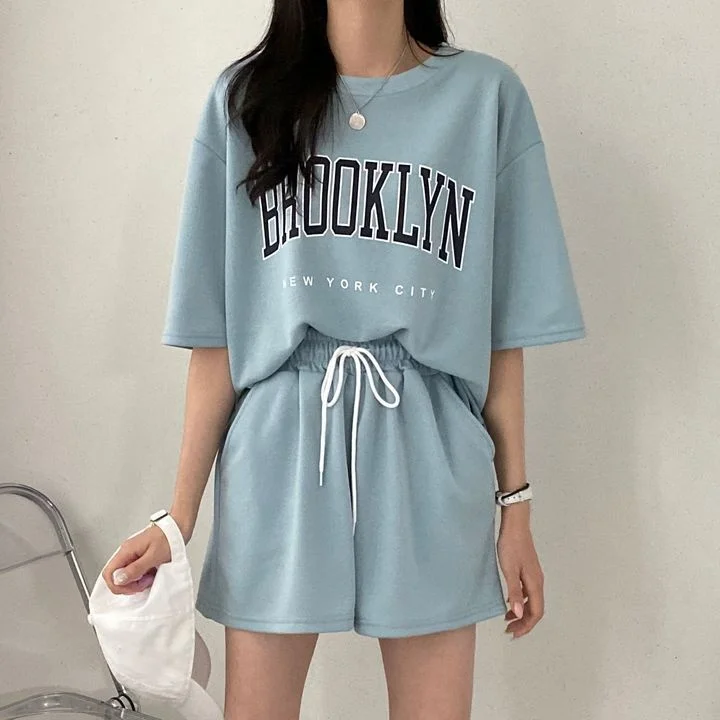 Short Sleeved Shorts Women\'s Two-piece Suit Women New Summer Fashion Casual Sportswear Cotton Loose