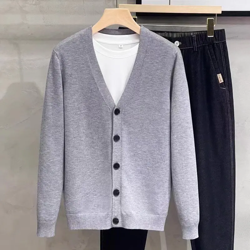 

Spring Autumn New Sle Men's Knitted Open Cardigan Busin V-ne Sweater Casual Color Knitted Outerwear Lightweight
