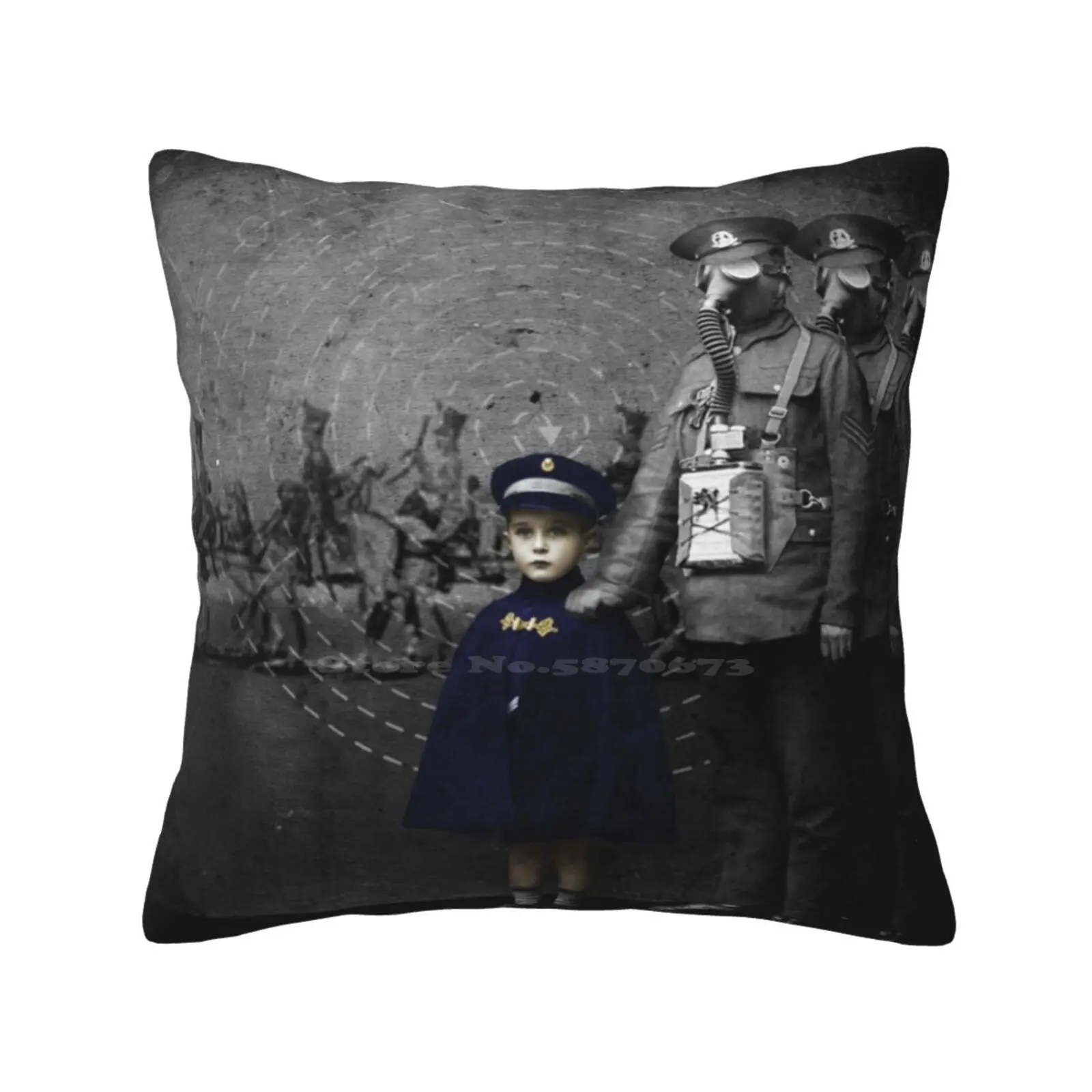 Only The Children Weep Bedroom Office Hug Pillowcase Dark Gas Toy Soldiers Colorized Vintage Photograph Digital Collage Photo