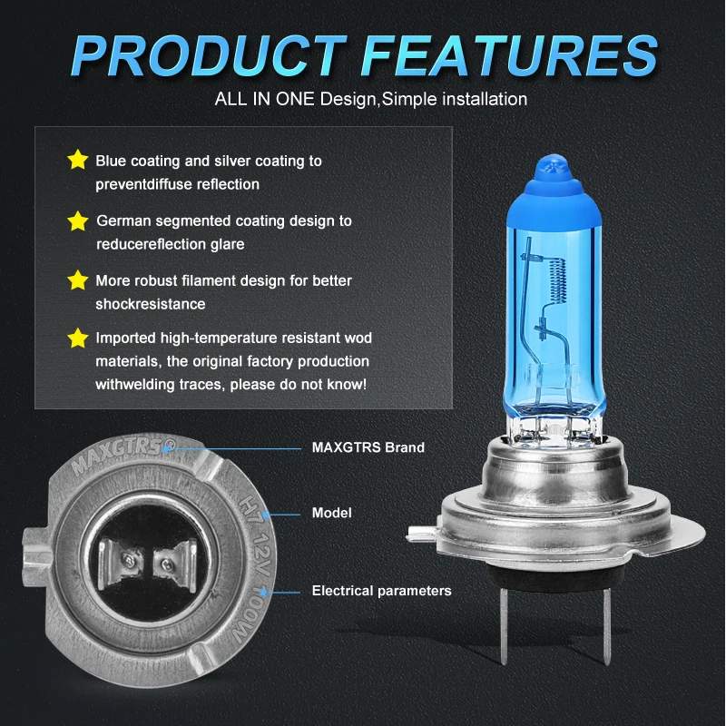 2x 100W H1 H4 H7 H8 H11 9005 HB3 9006 HB4 H27 880 881 886 899 HeadLight Lamp 5000K Xtreme Blue 12V Car Halogen Light Fog Bulb