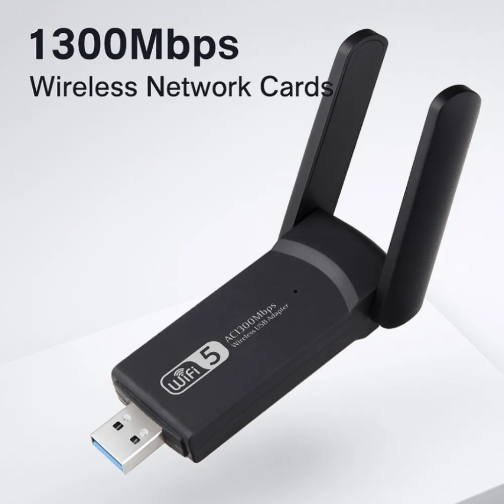 

Двухдиапазонный USB-адаптер Wi-Fi 2,4G/5ГГц с 2 антеннами, 1300 Мбит/с, Wi-Fi донгл без драйверов, беспроводная сетевая карта для офиса