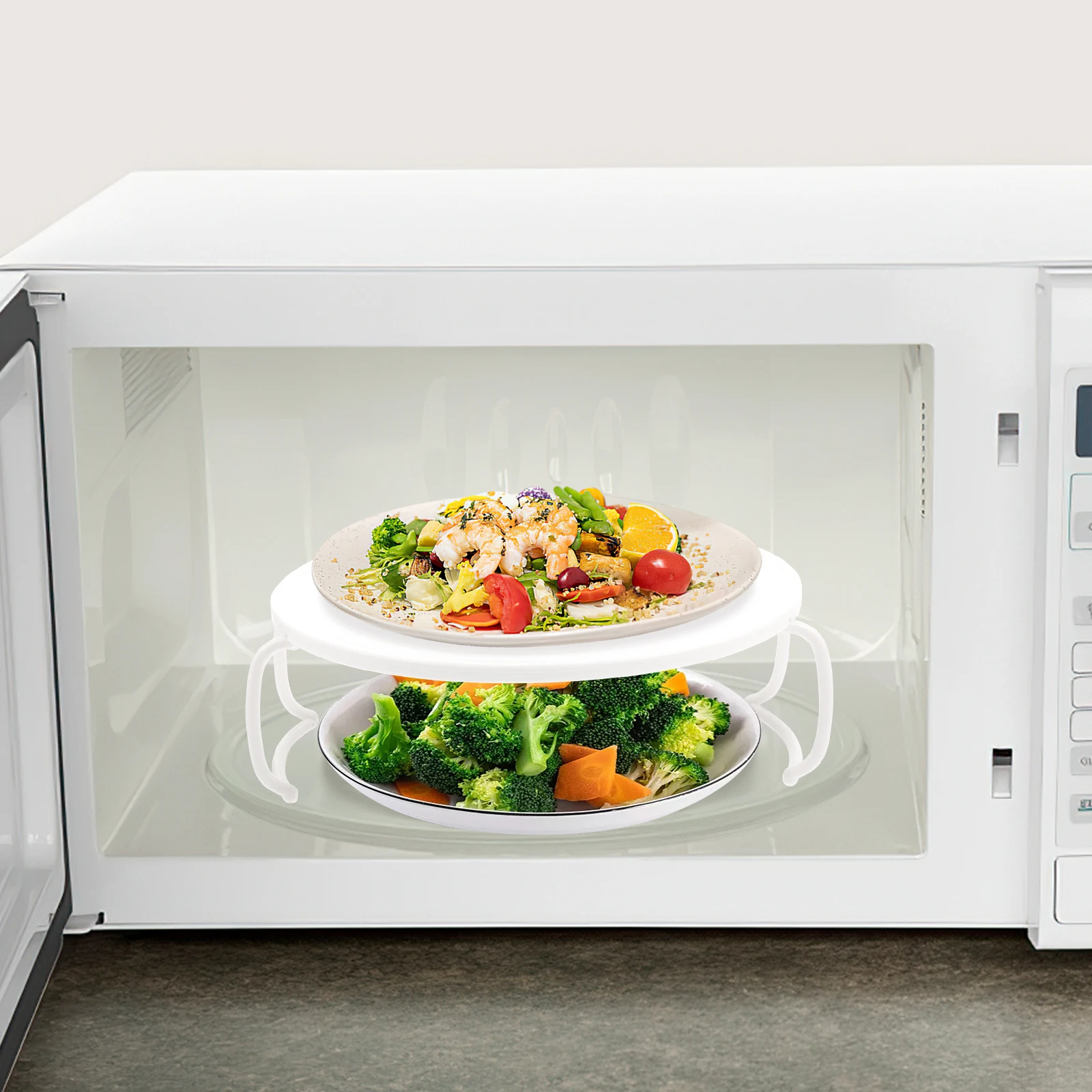 

2pcs Layered For Microwave Rack Rack Rounded Storage Stand Microwave Stand Kitchen Cooking Set