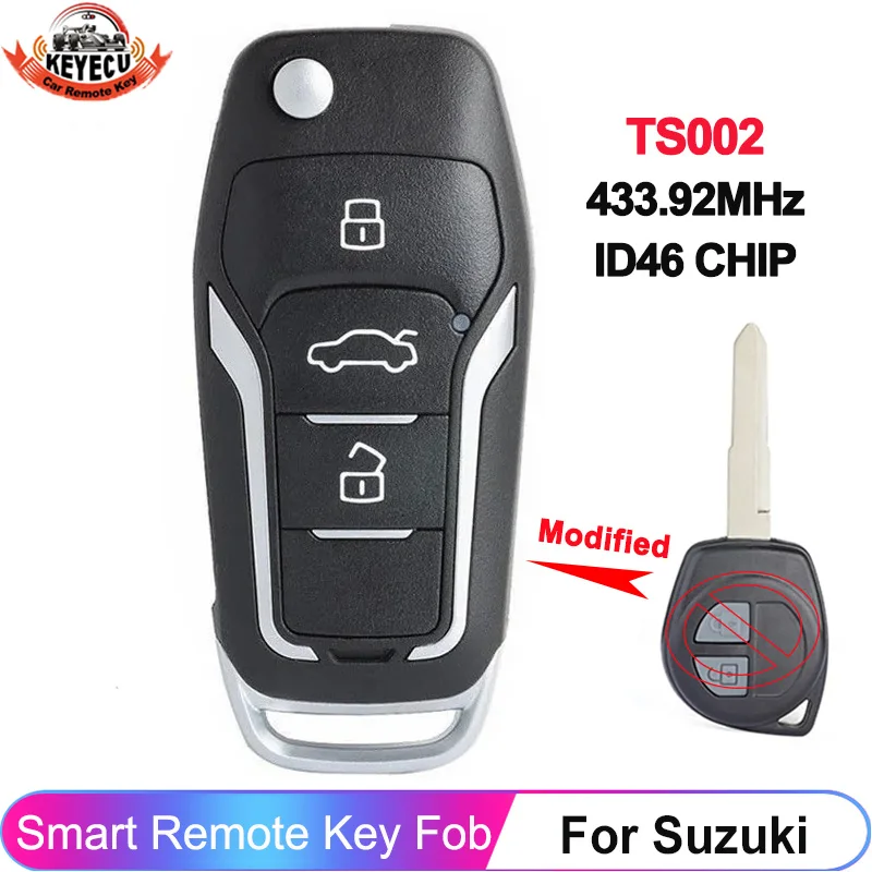 

KEYECU TS002 Upgraded Flip Car Key For Suzuki Swift SX4 from 2008 Remote Fob ASK 433.92MHz ID46 Chip With HU87 Blade