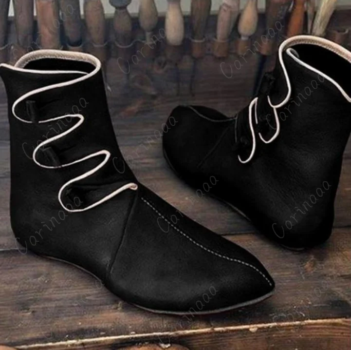 Botas de cuero PU de Cosplay vikingo Medieval para hombres, disfraz de pirata Paladin Knight Prince, zapatos de Halloween, utilería de fiesta de lujo