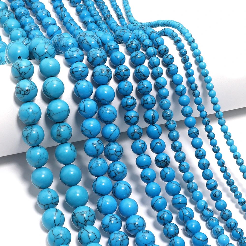 4 6 8 10 12 mm natürliche blaue Türkis-Steinperlen, runde lose Abstandsperlen für die Schmuckherstellung, DIY-Armband, Halskette, Zubehör