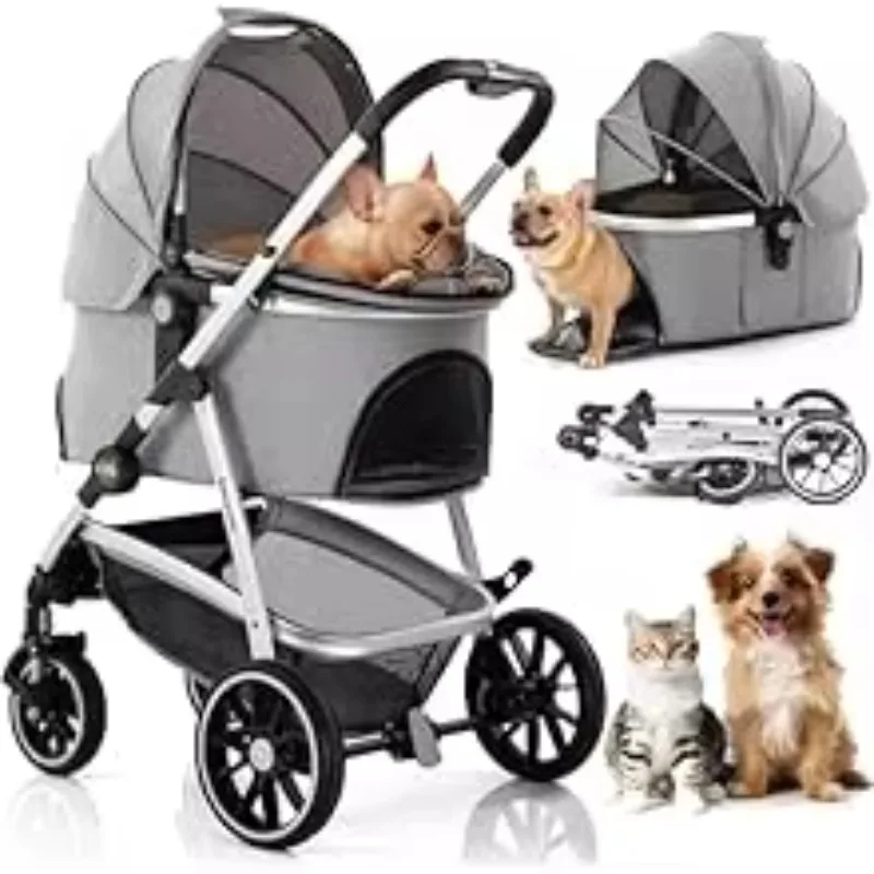 Hot Sale 3 in 1 Lightweight Aluminum Pet Stroller 4 Wheels Foldable Multifunction Travel System for Small Medium Dogs Cats