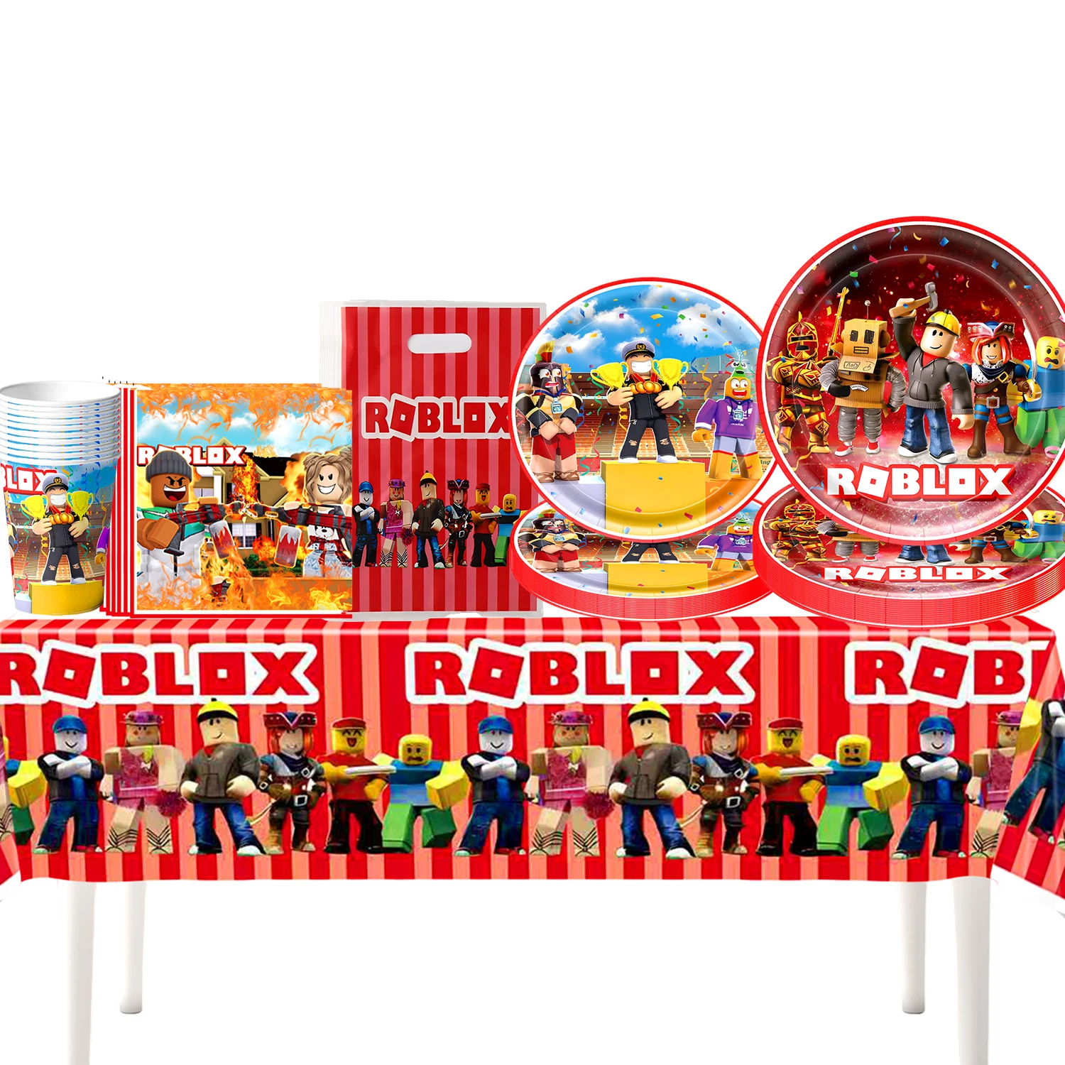 Roblox Verjaardagsfeestje Thema Decoraties Roblox Game wegwerpborden kopjes banner Tafelkleed Stro set voor babyshowerbenodigdheden