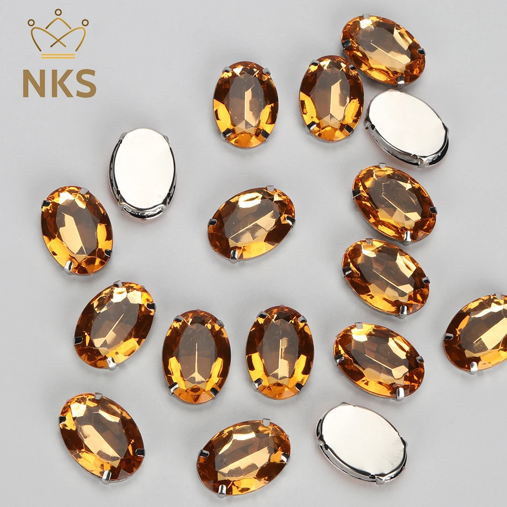 NKS 18x25mm forma ovale cucire su cristallo acrilico pietra argento artiglio strass per abbigliamento decorazione scarpe borse