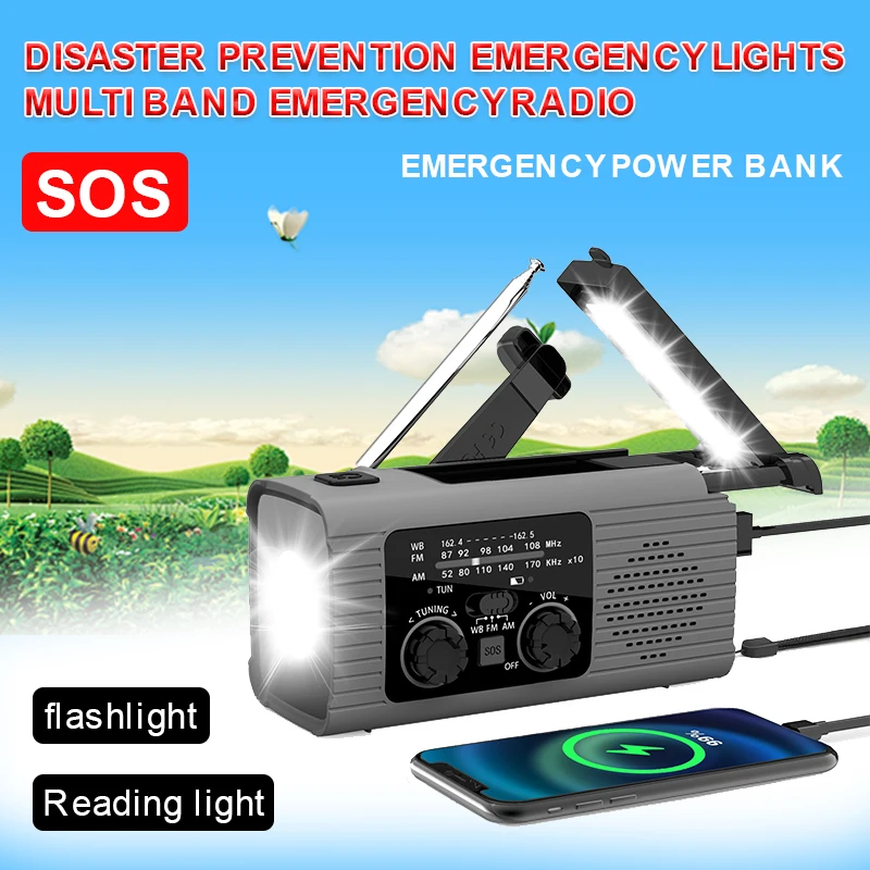 Emergency Dual Use Of Radio And Light Multifunctional Hand Cranked Radio Portable Adventure Power Bank Adult FMAM Solar Charging