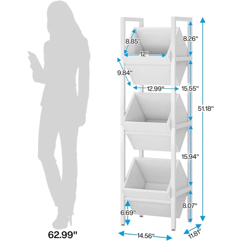 Tribesigns Basket Stand, 3 Tier Wood Shelving Unit with Baskets, White Vertical Standing Basket Storage Tower