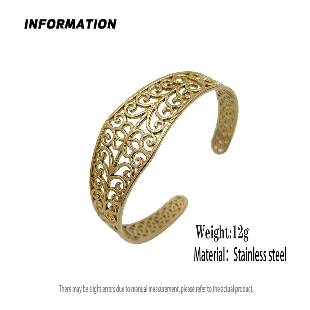 أساور جديدة منحوتة على شكل زهرة، أساور نسائية أنيقة من الفولاذ المقاوم للصدأ مخصصة، مجوهرات قديمة، تصميم مفتوح، هدايا للنساء #2