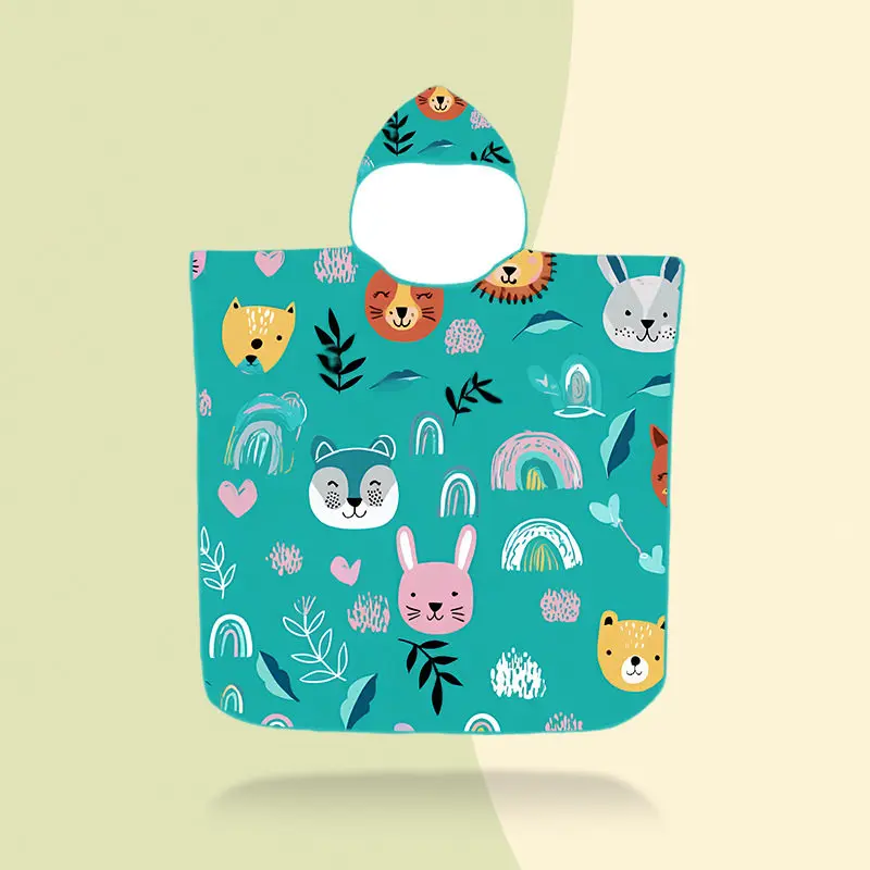 Cartoon Printed Quick-Dry Swimming Towel Cloak for Kids with Hat Boys Girls Beach Wearable Durable Children's Bath Towel