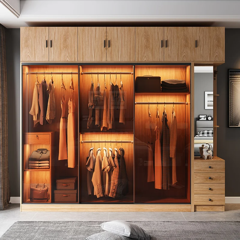 Sliding Door Wardrobes Glass Wooden Organizer clothes closet Decoration Aesthetic Bedroom side top cabinet Vestidores Furniture