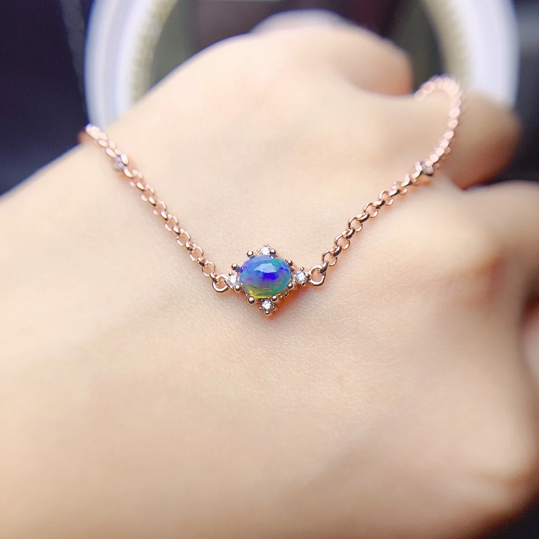 Ladies 925 Silver natural change color black Opal bracelet luxury women's jewelry package mail women's bracelet boutique