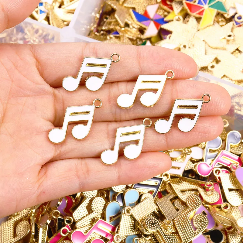 20pcs 18*15mm Alloy Colourful Enamel Musical Note Pendants Oil Drip Music Charm for Jewellery Making DIY Keychain Earrings Craft