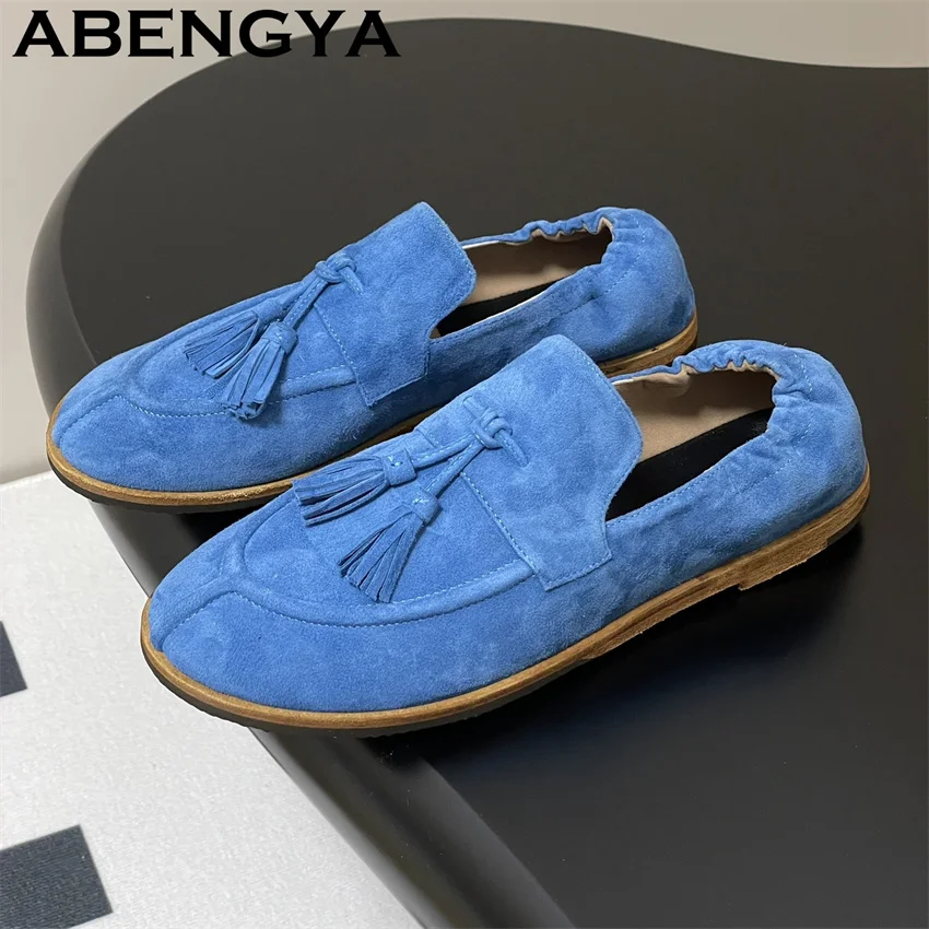 

Multicolour Suede Leather Loafers Flat Shoes Women Tassel Pendant Round Toe Casual Summer Shoes Simple Fashion Walk Shoes Mujer