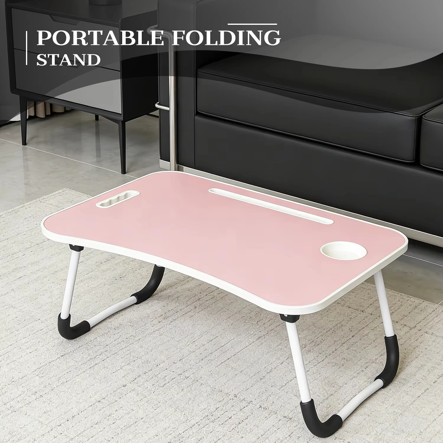 Foldable Laptop Lap Desk With Cup Holder & Tablet Slot, Portable Wooden Bed Table, Multi Function Lazy Desk for Working Reading Eating, Suitable for Bed Sofa Couch Dorm WFH Students