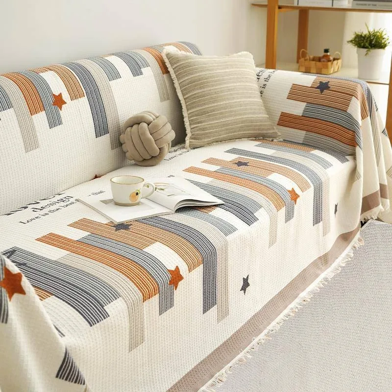Premium Cotton Linen Sofa Throw, Full Wrap Universal Sofa Slipcover, All-season Household Sofa Cushion