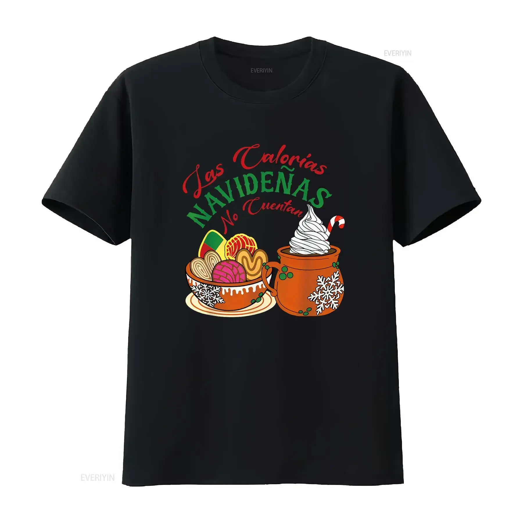 Las Calorias Navidenas No Cuentan Navidad Conchas Mexicanas Camiseta vintage Lavado Casual Cómodo Versátil Gráfico suave