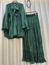 2024 New Two Piece Set Fashion Tie-Dye Elegant Suit For Women Casual Loose Vintage Top Wide Leg Pants Office Lady Spring Outfit