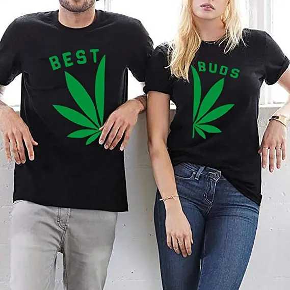 Best Buds Shirts Matching Couple Clothes His and Hers Outfits Marijuana Leaf Shirts Weed Print Tee Top Boyfriend Girlfriend Gift