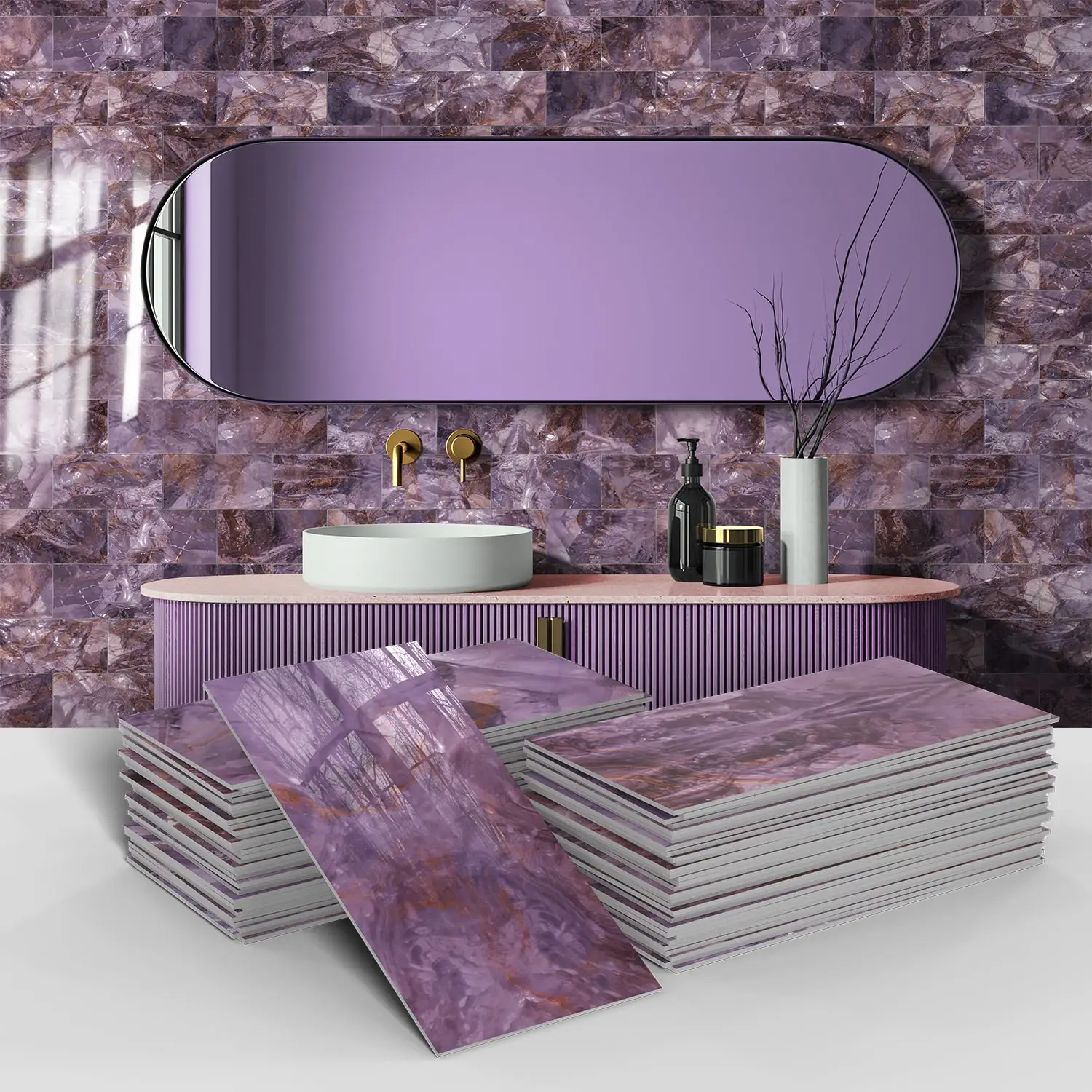 16PCS Marble Pattern Tiles Wall Sticker PET Thickened Foam Wallpaper Kitchen Backsplash Oil-proof Waterproof Art Wall Decals