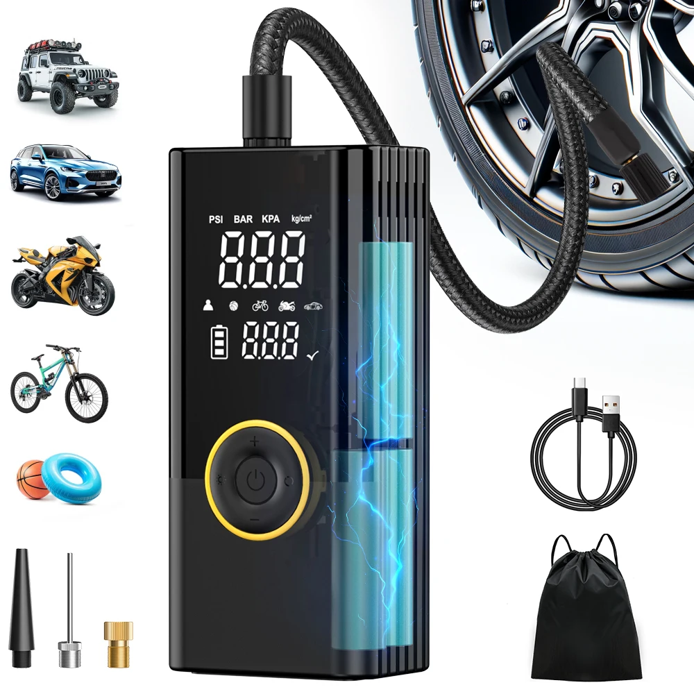 Carsun Wireless Precise Pressure Portable Air Compressor - Fast Inflation Tire Pump for Car Motorcycle Bike Sports Ball