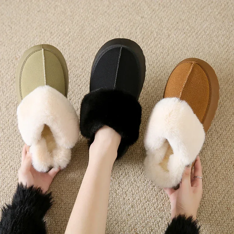 Women Winter New Fashion Casual South Korean Versatile Ins Comfortable Baotou Mesh Red Flat Bottom Lazy Wool Cotton Slippers