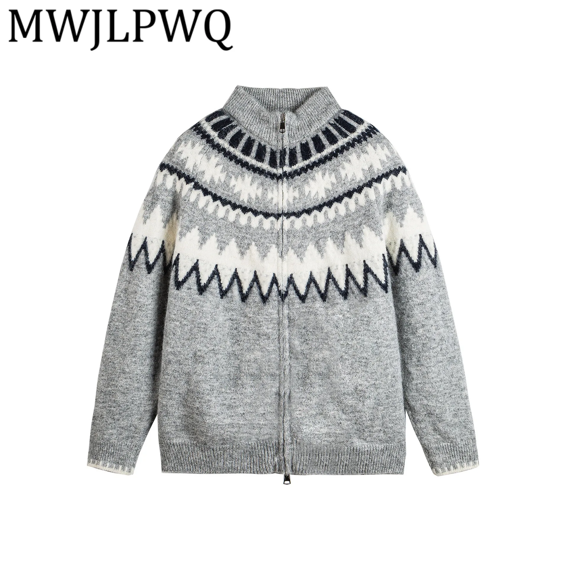 

MWJLPWQ Modish American Design Male Sweater High Street Printed Zipper Casual Personality Cardigan Tops 2025 Winter New 21913
