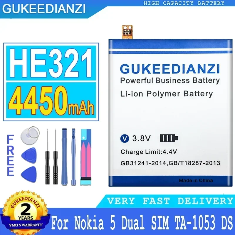 Аккумулятор GUKEEDIANZI емкостью 4450 мАч HE321 HE336 для Nokia 5 Dual SIM (TA-1053 DS) N5 для Nokia 3.1 Big Power Bateria