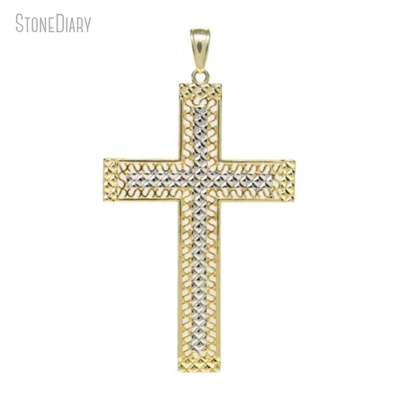 

5Pcs Wholesale Gold Color Copper Invisible Setting Cubic Zirconia Crisscross Jesus Christian Jewelry Pendant PM48858