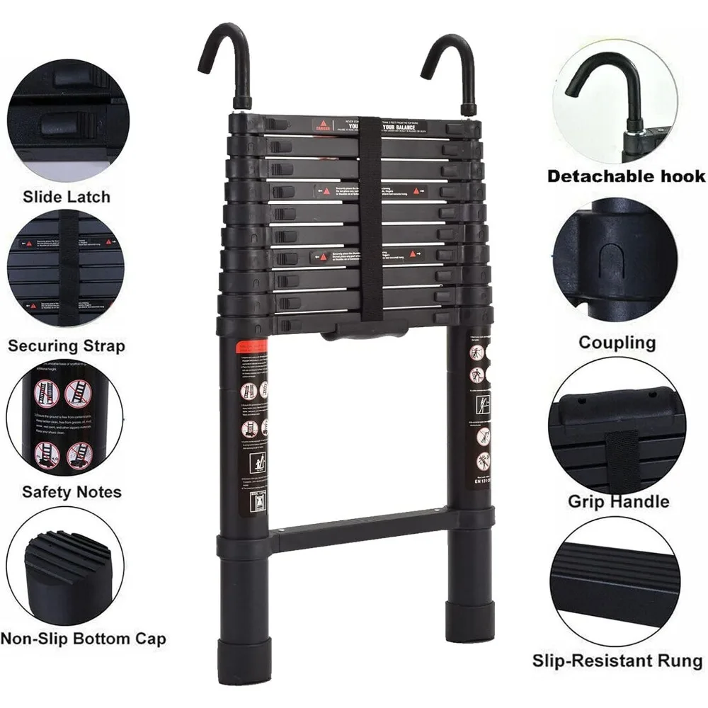 سلم ألومنيوم متعدد الأغراض قابل للطي بطول 10.5 قدم مع سعة 330 رطل، مدمج 2.7 قدم مطوي، محمول للاستخدامات المختلفة #3