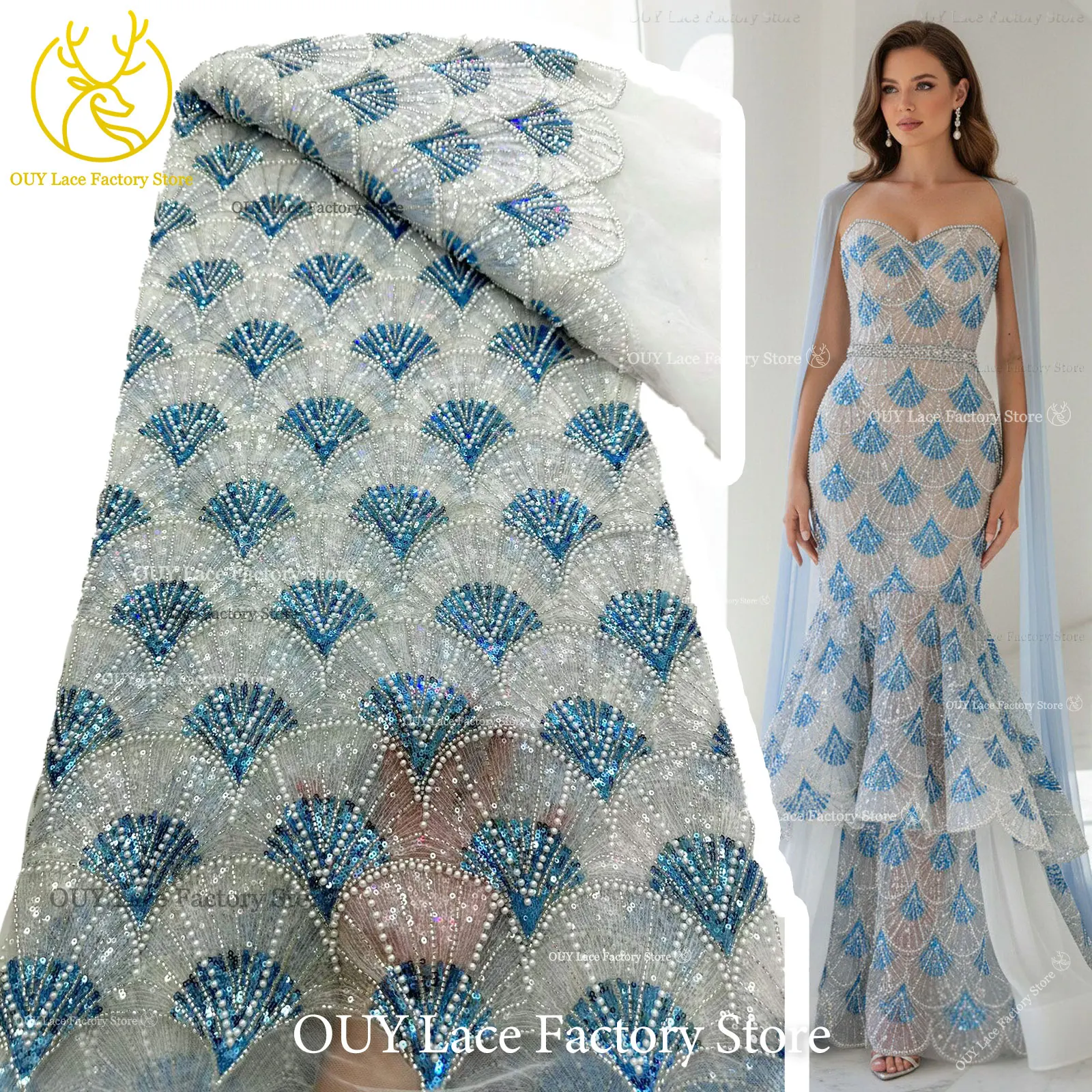 

5 Yards African Sequins Beaded Groom Lace Fabric High Quality French Tulle Lace Fabric Nigerian Lace Fabric Party Dress Sewing