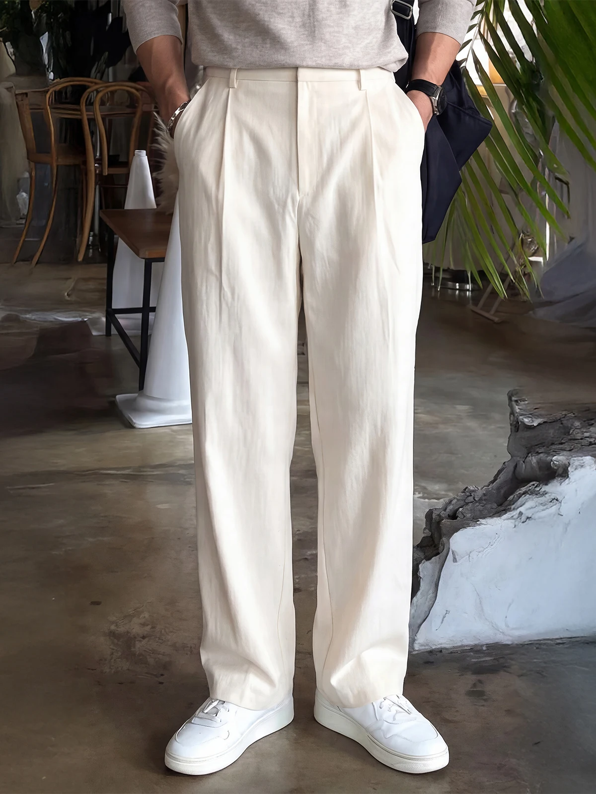 

Retro Loose Fit Casual Pants Men's Summer Thin Folded West Pants Breathable Comfortable Cotton Linen Straight Leg Trousers