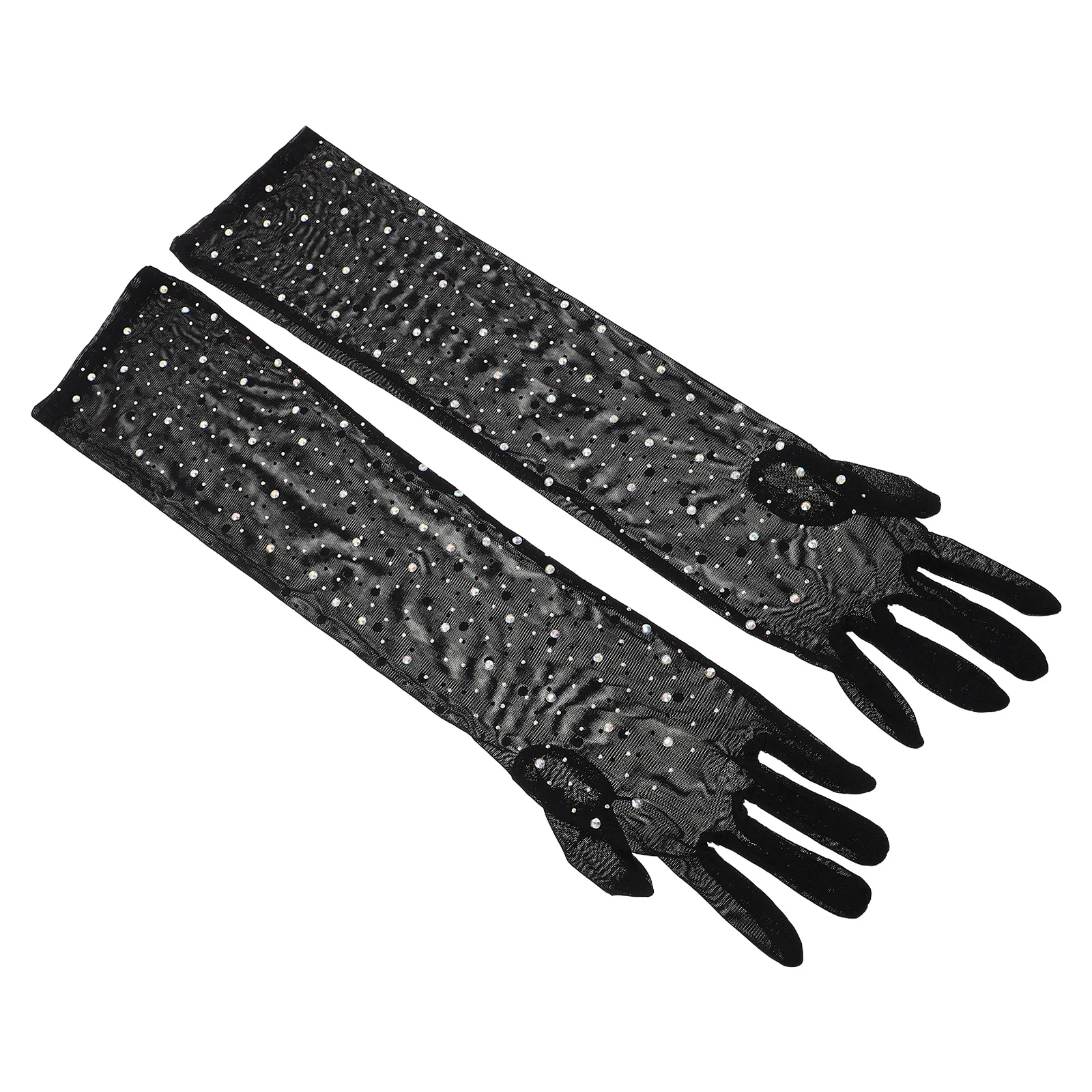 

1pcs 1 Pair Women'S Rhinestone Gloves Elbow Length Mesh Tulle Sparkle Stretchy Sheer Long Gloves For Wedding Party Evening Rave