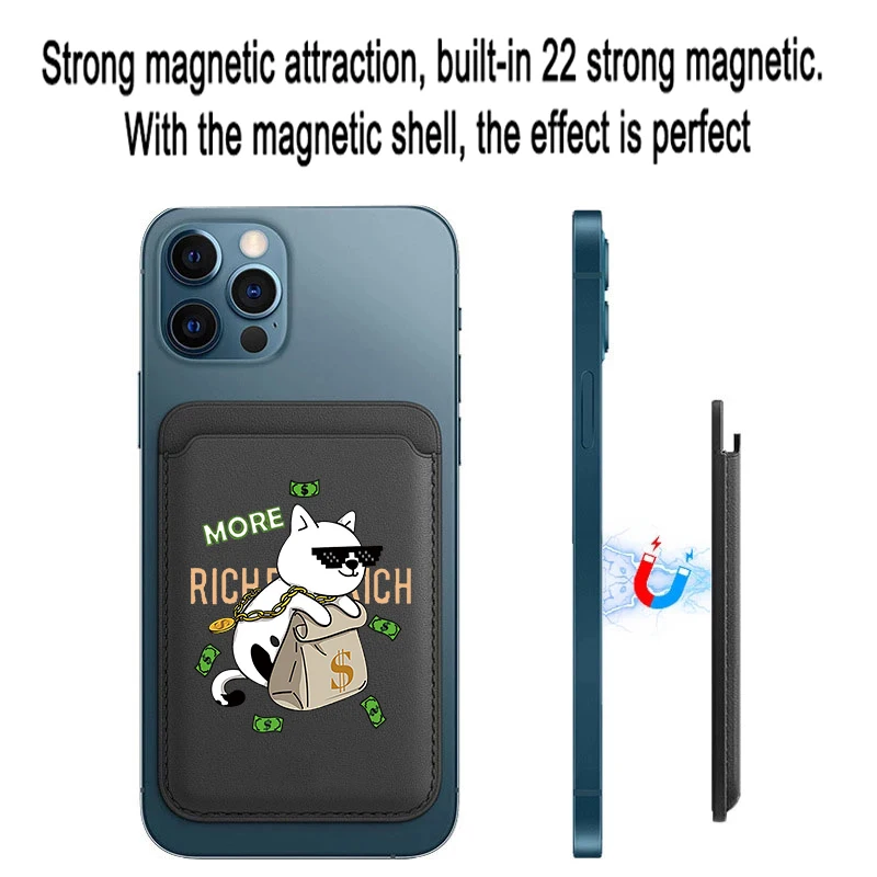 

Upgrade Magnetic White Cat Leather Wallet Case For MagSafe iPhone13 14 15 16 17Pro Max Dollar MonopolyS Card Bag Holder Cover