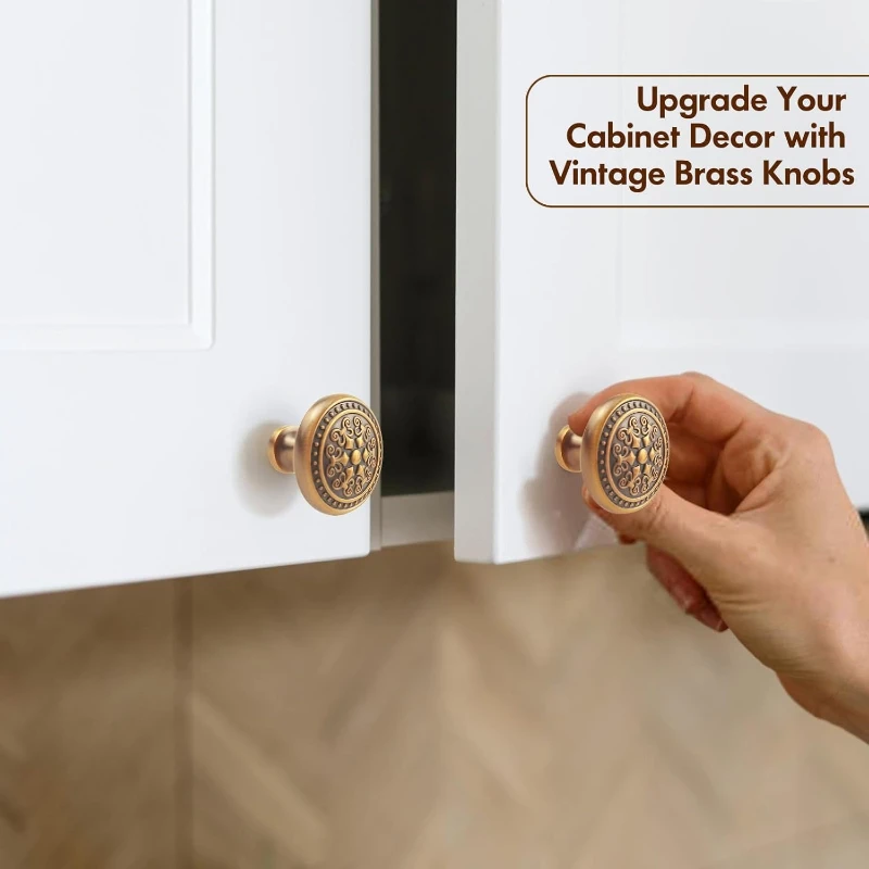 Antique-Bronze Cabinet Pull Brass-Finish Drawer & Wardrobe Door Handle Vintage Single-Hole Knob Kitchen Cabinets Furniture Handl