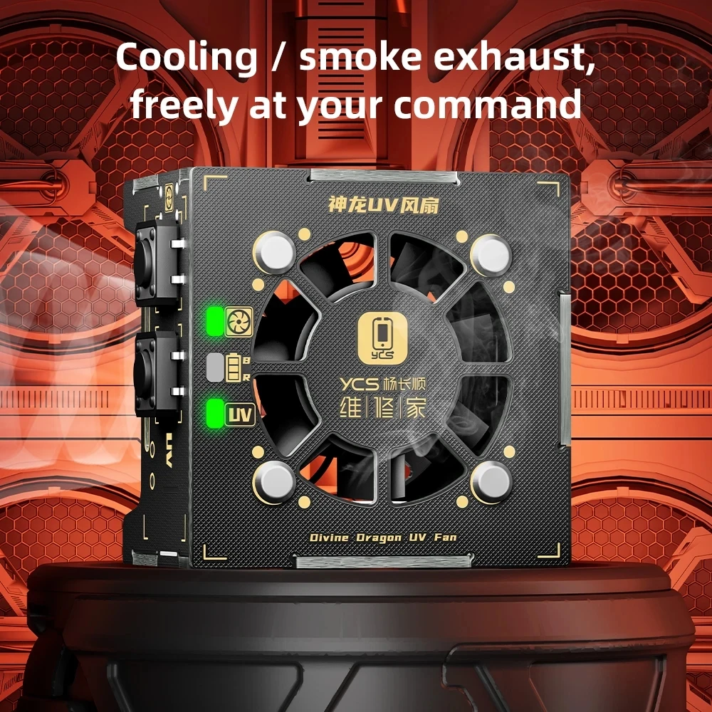 YCS Divine Dragon UV Fan Curing Lamp Cooling Fan 2 IN 1 Exhaust Heat Dissipation Multi-functional Repair the UV Fan Tool