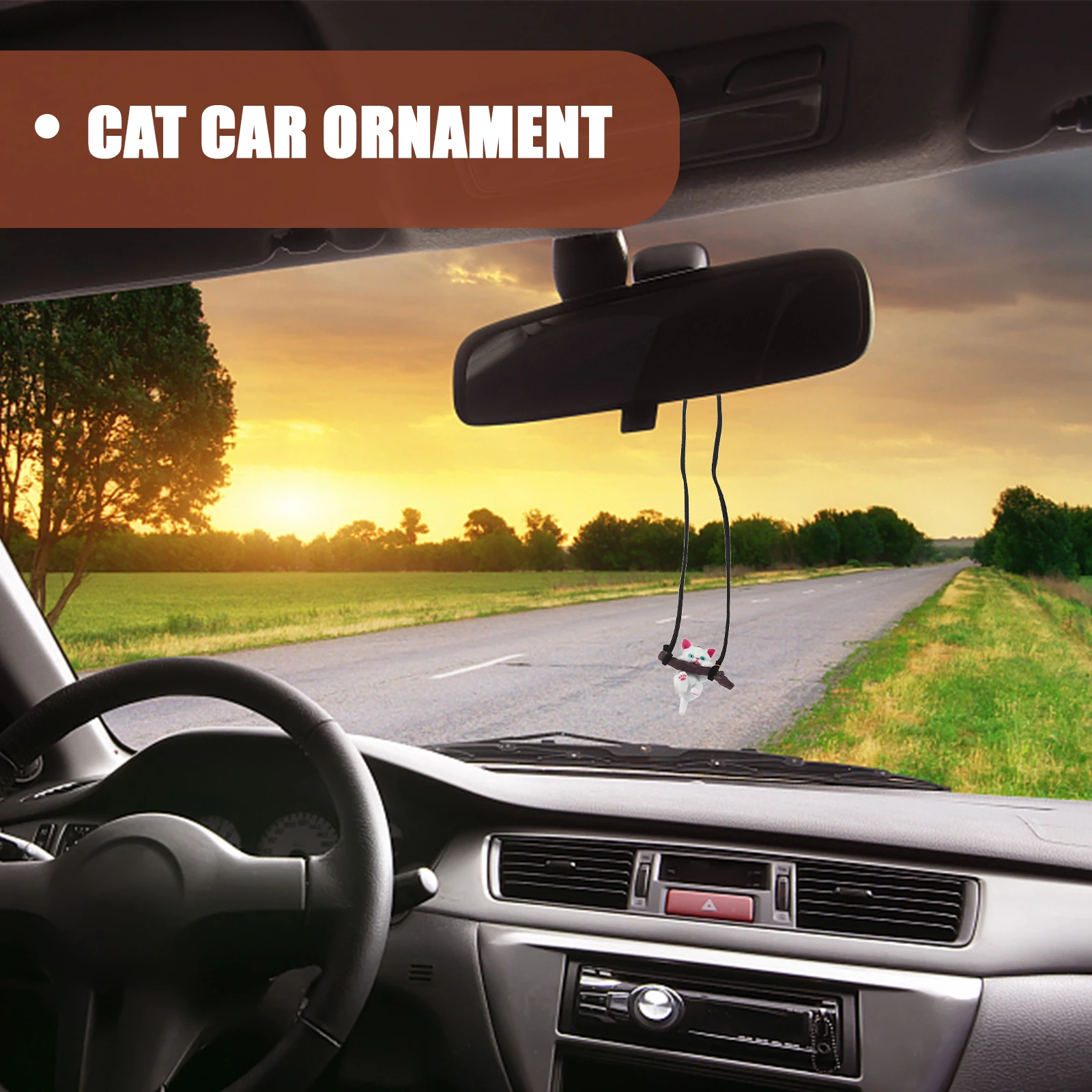 

Cat Hanging Decor Fortune Cat Car Pendant Rearview Mirror Ornament Interior Car Hanging Decoration Kitten Charm