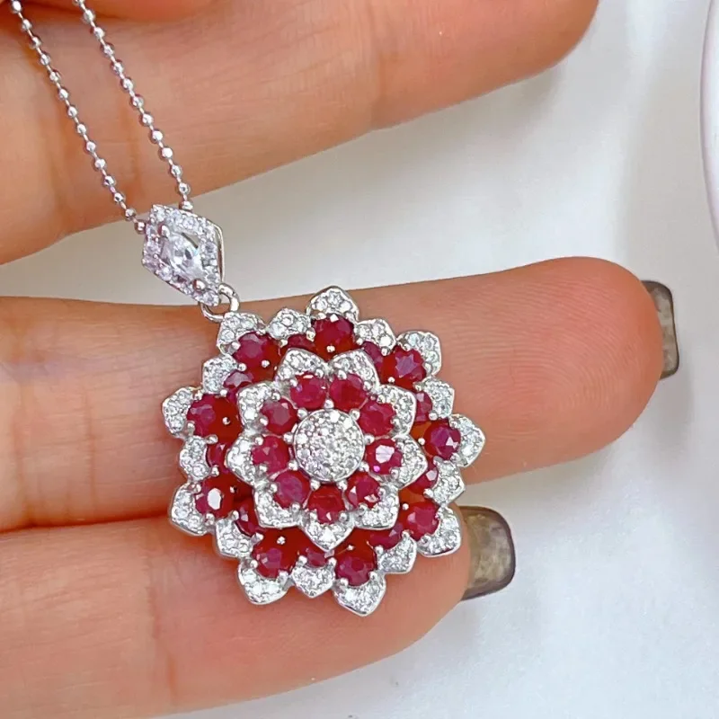 SACE GEMS Luxury 100% 925 Sterling Silver 2.5MM Natual Ruby Pendant Necklaces for Womne Wedding Party Birthday Fine Jewelry Gift